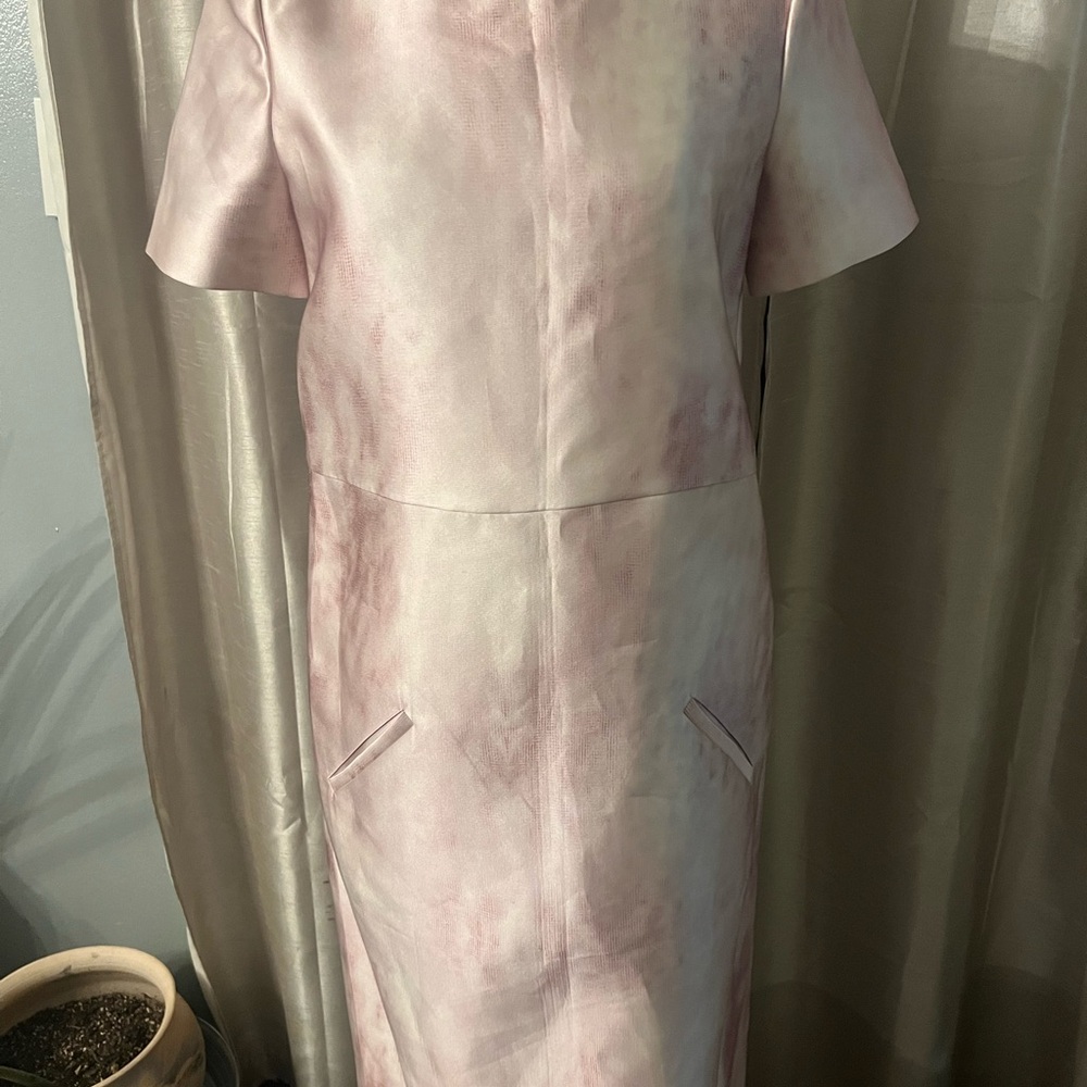 Sally LaPointe Pink Sheath Dress Peter Pan Collar front pockets no size tag